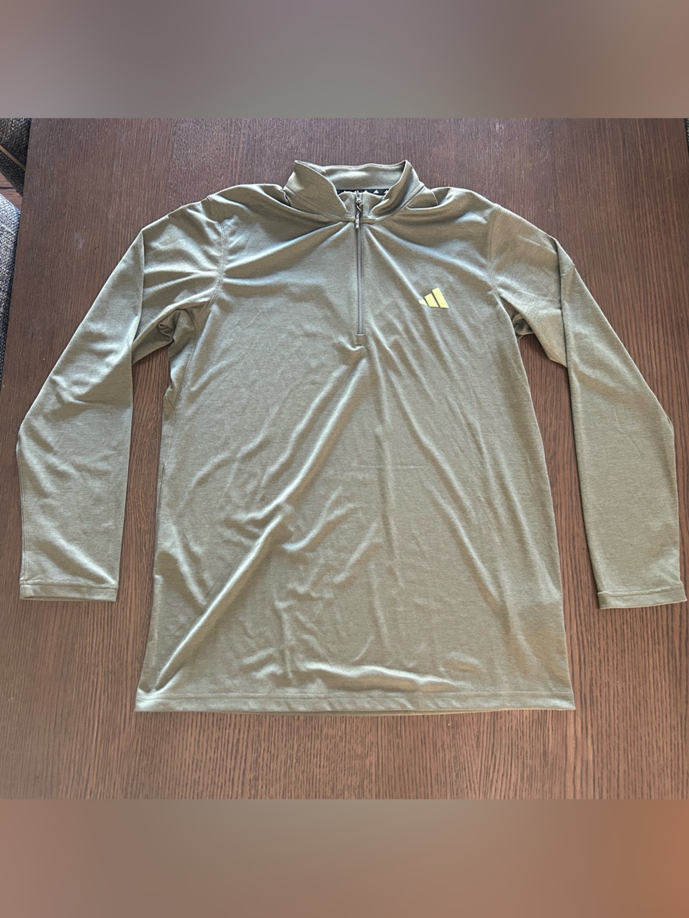 adidas Olive Green Long-Sleeve Quarter-Zip Performance Top